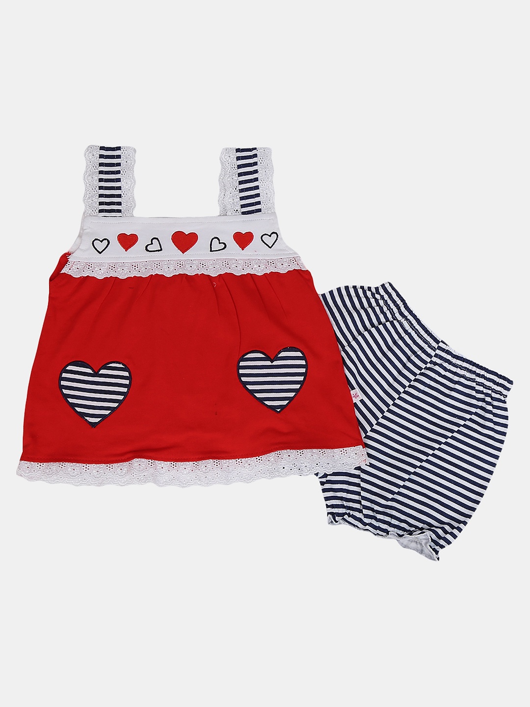 

V-Mart Kids Girls Pure Cotton Printed T-shirt with Shorts, Red