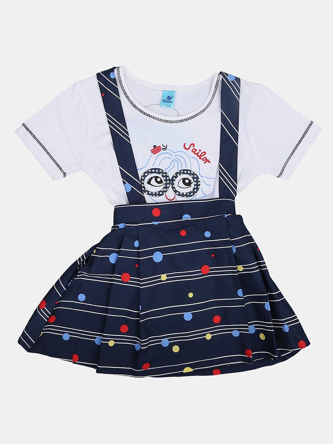 

V-Mart Girls Navy Blue & White Printed Top with Skirt