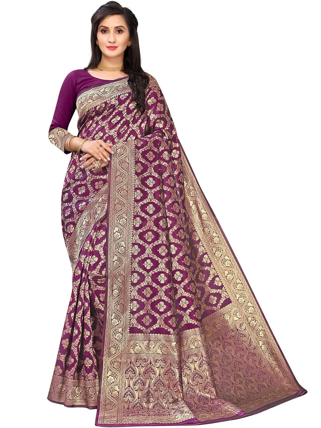 

Leeza Store Ethinic Motif Zari Banarasi Saree, Purple