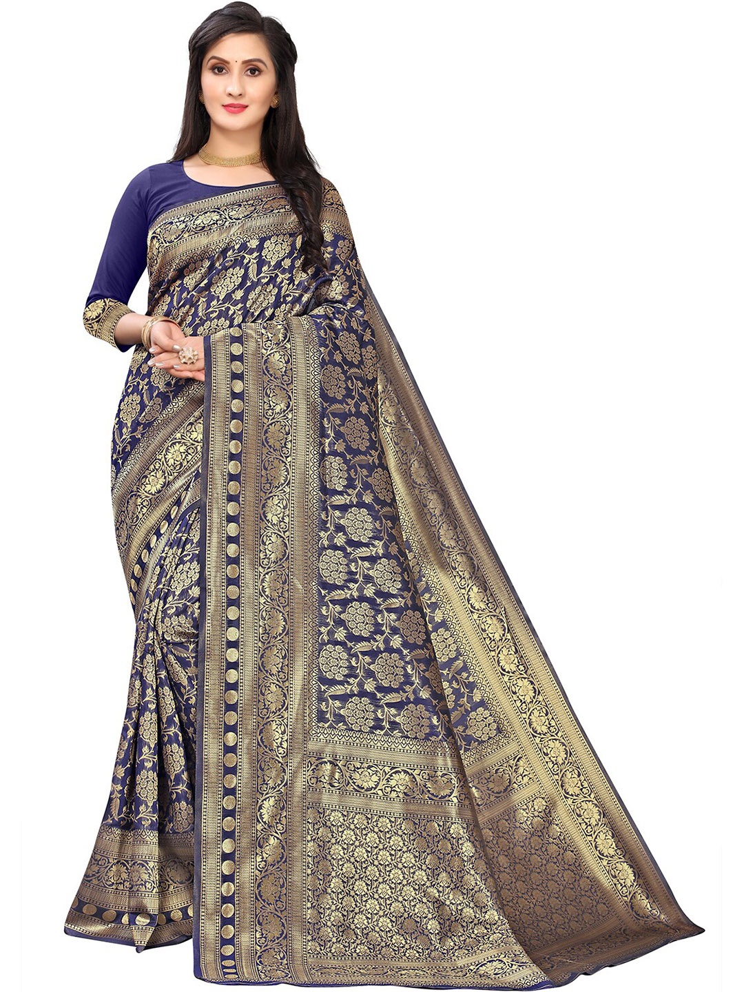 

Leeza Store Ethinic Motif Zari Banarasi Saree, Navy blue