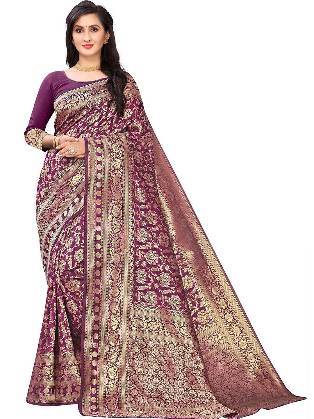 

Leeza Store Woven Design Zari Banarasi Saree, Purple