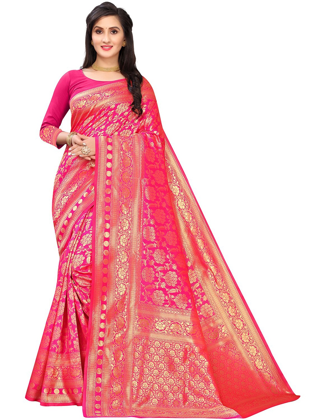 

Leeza Store Woven Design Zari Heavy Work Banarasi Saree, Pink