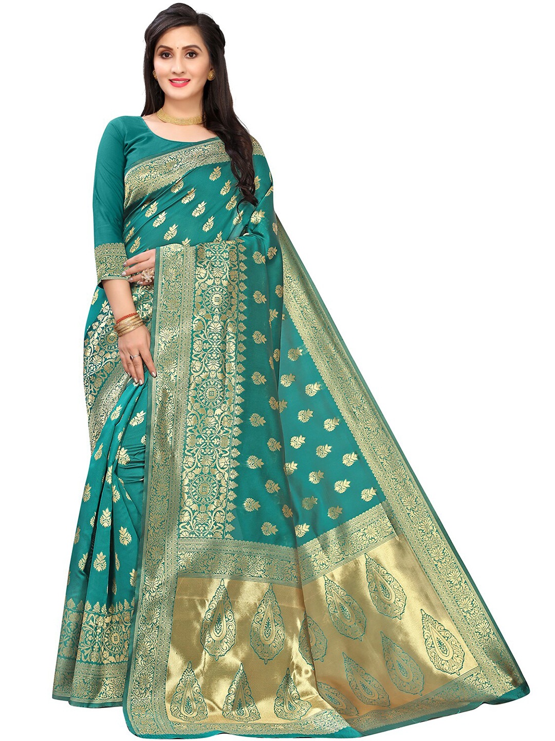 

Leeza Store Ethnic Motifs Banarasi Saree, Teal