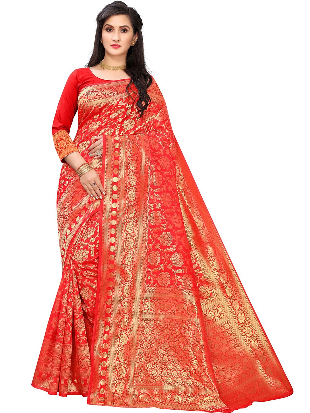 

Leeza Store Woven Design Zari Banarasi Saree, Orange