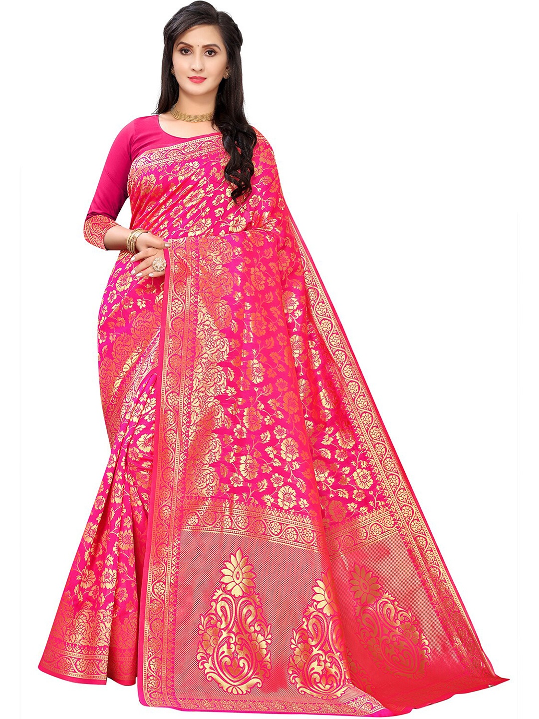 

Leeza Store Woven Design Zari Banarasi Saree, Pink