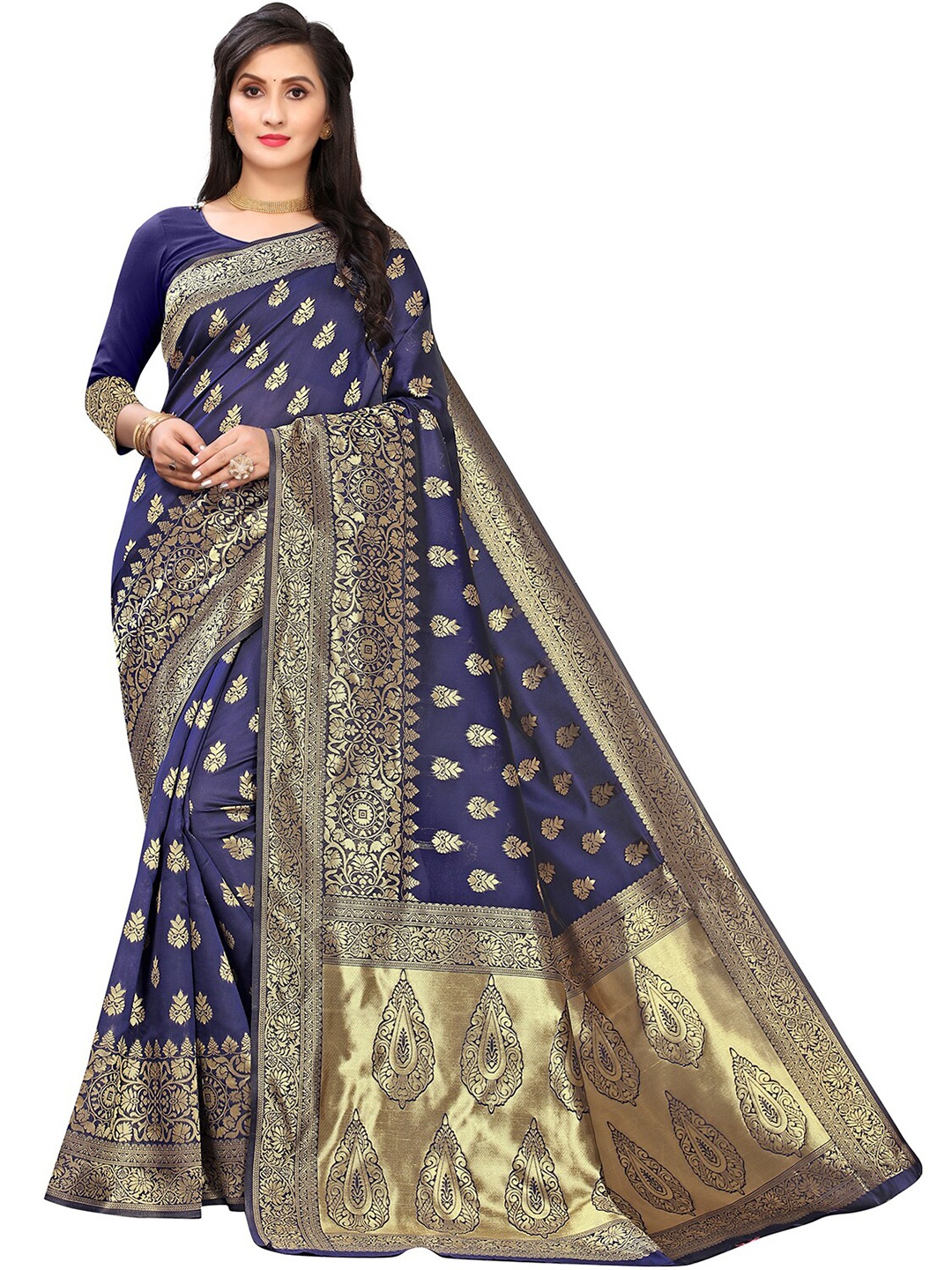 

Leeza Store Woven Design Zari Banarasi Saree, Navy blue