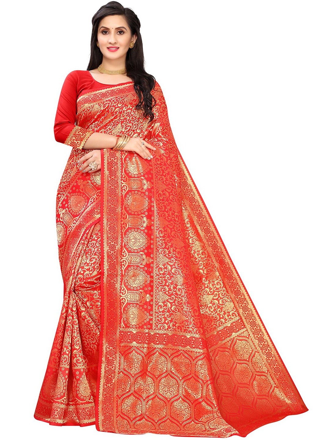 

Leeza Store Woven Design Zari Banarasi Saree, Red