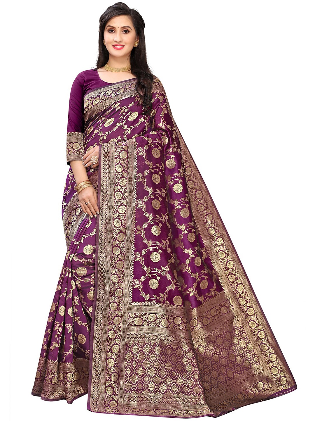 

Leeza Store Woven Design Zari Heavy Work Banarasi Saree, Purple