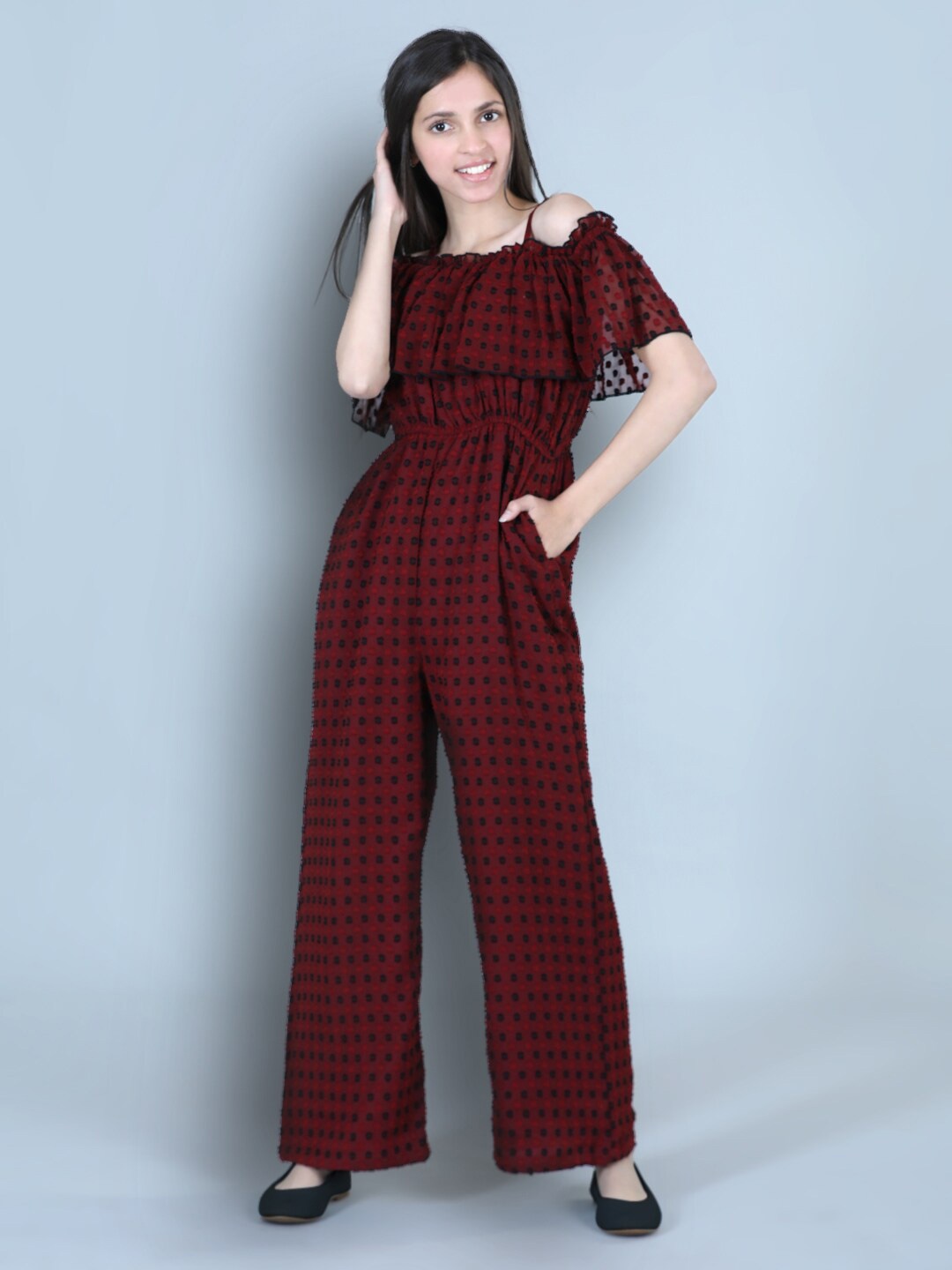 

Cutiekins Girls Printed Basic Jumpsuit, Maroon