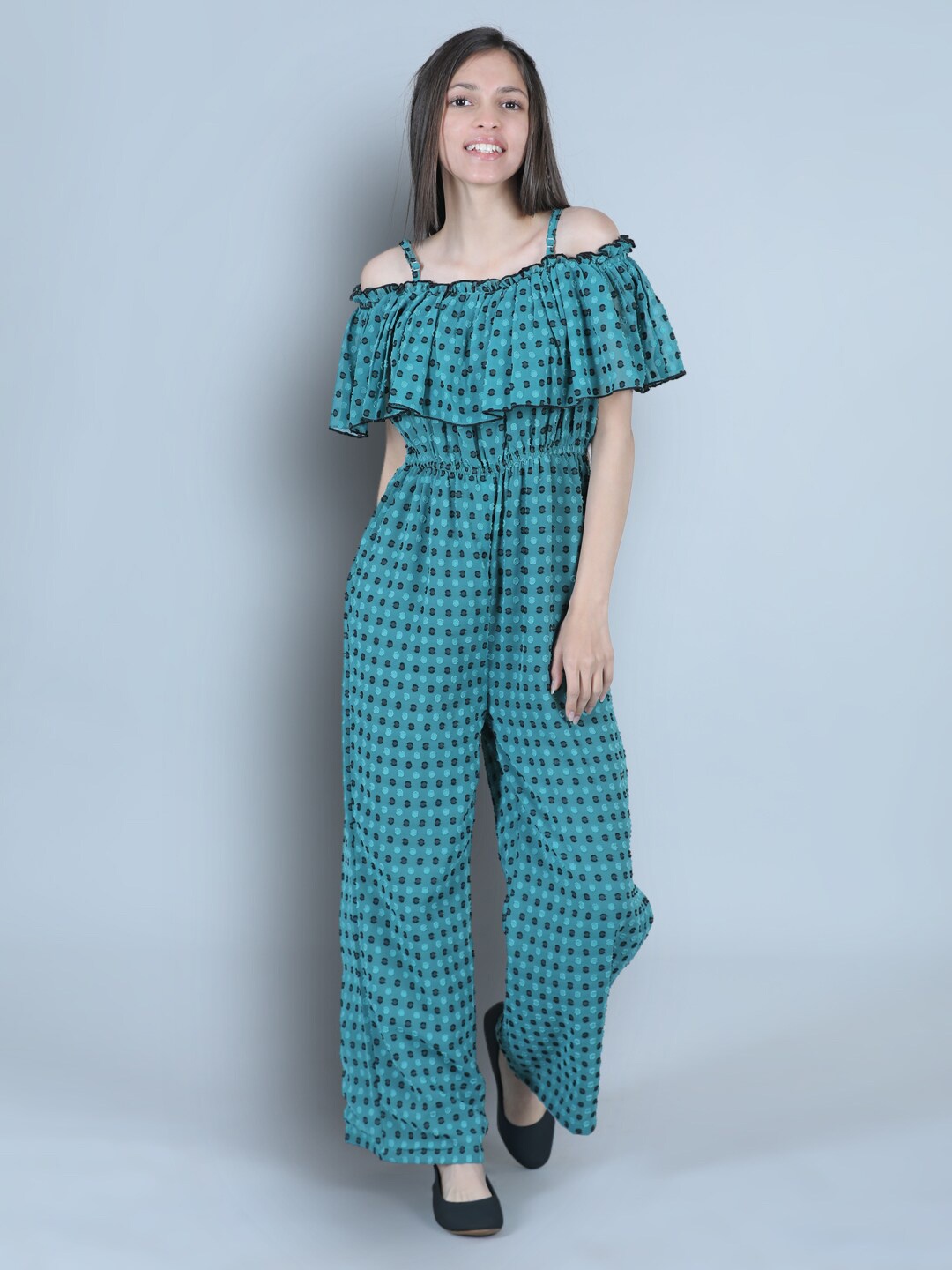 

Cutiekins Girls Teal Basic Jumpsuit with Embellished