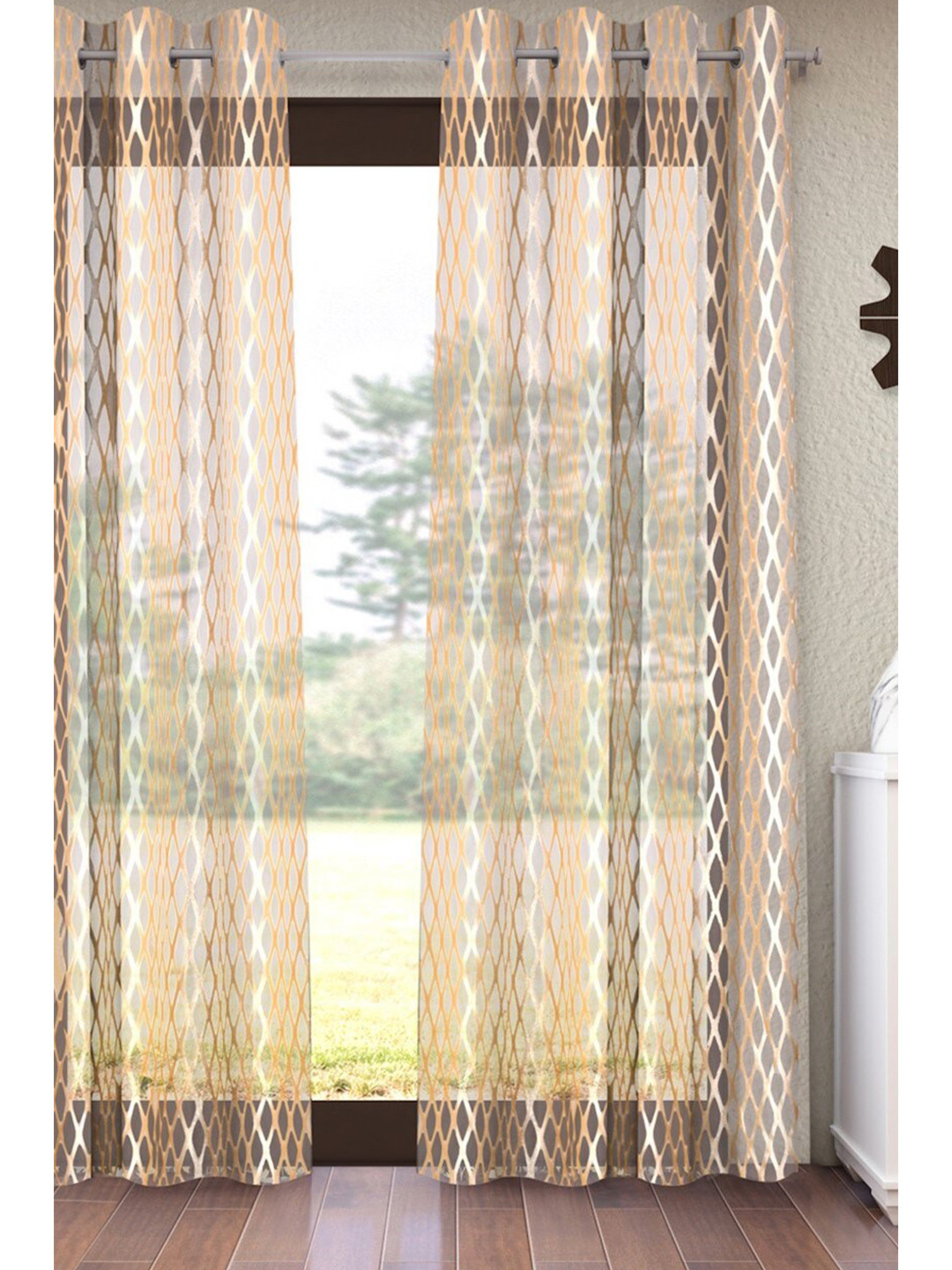 

Home Sizzler Gold-Toned Geometric Sheer Window Curtain