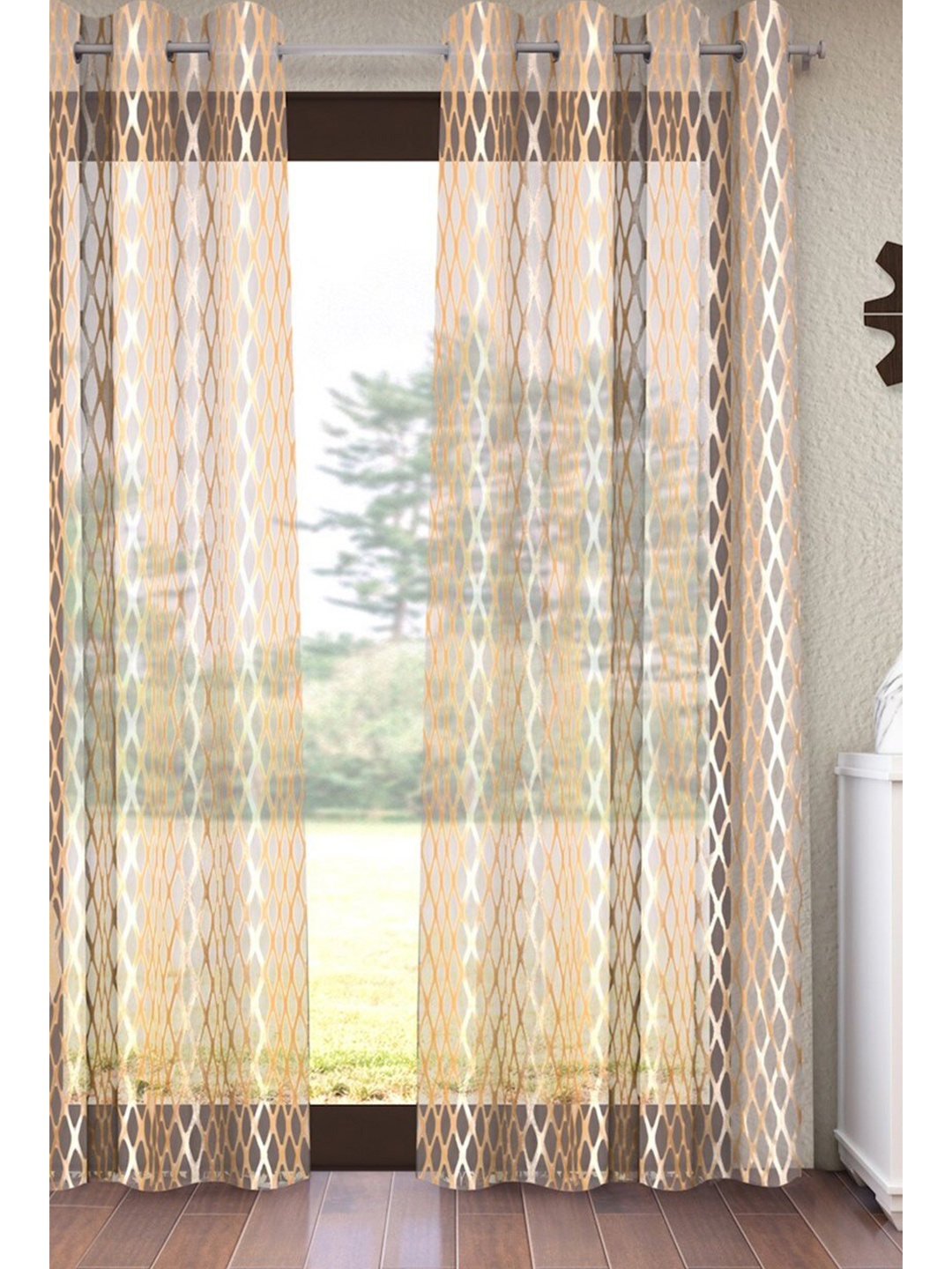 

Home Sizzler Gold-Toned & Silver-Toned Geometric Sheer Door Curtain