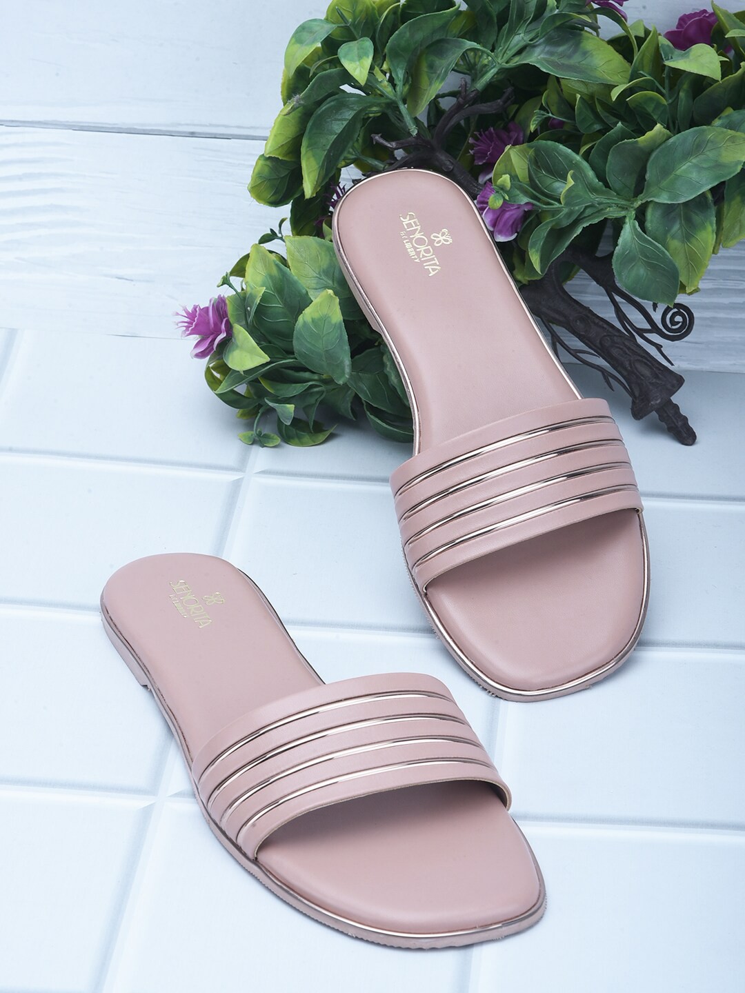 

Liberty Women Striped Open Toe Flats, Peach