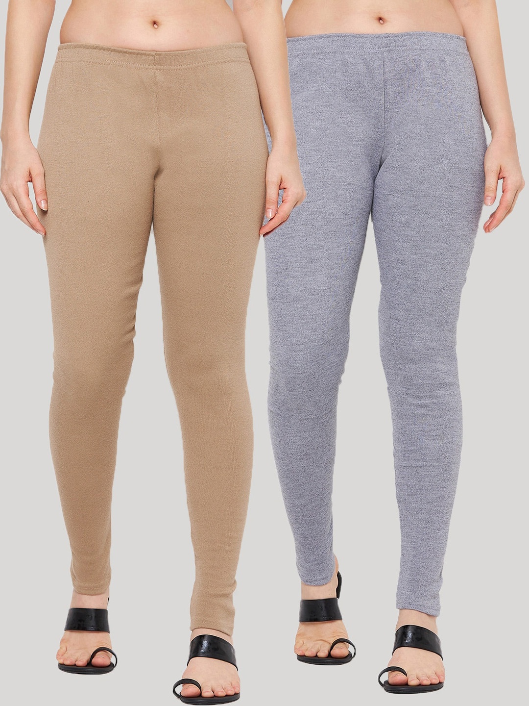 

Clora Creation Pack Of 2 Woolen Ankle-Length Leggings, Grey