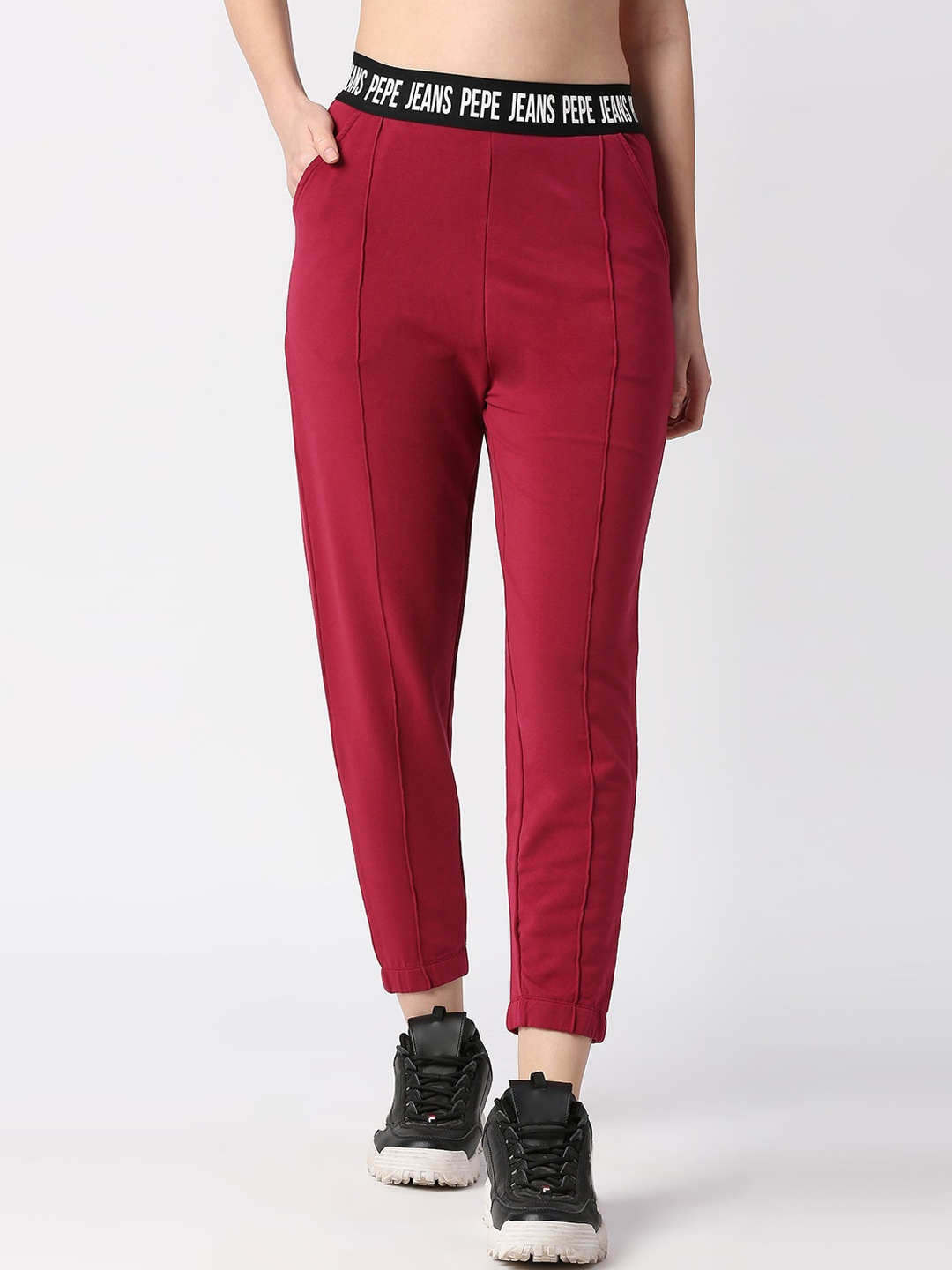 

Pepe Jeans Women Cotton Sporty Track Pants, Red