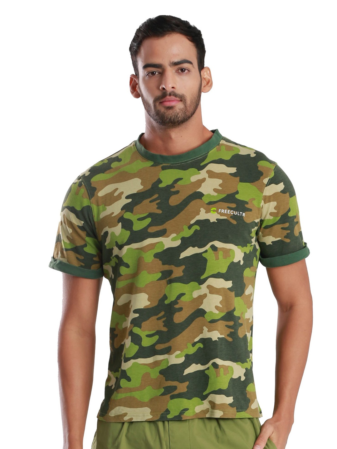 

FREECULTR Men Camouflage Printed Bamboo T-shirt, Green