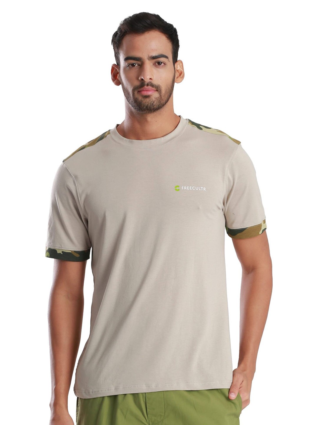 

FREECULTR Men Round Neck T-shirt, Beige
