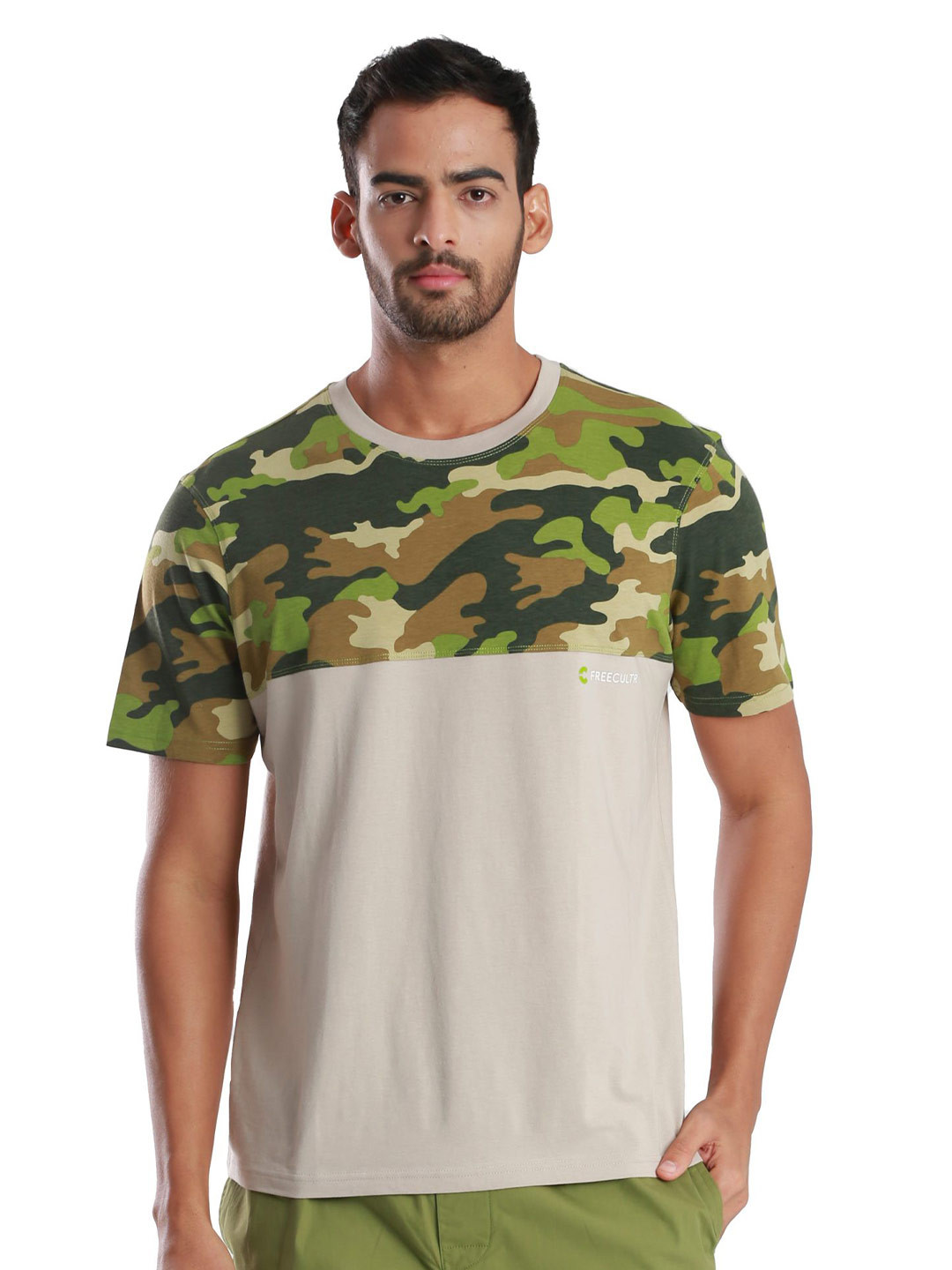 

FREECULTR Men Camouflage Printed T-shirt, Beige