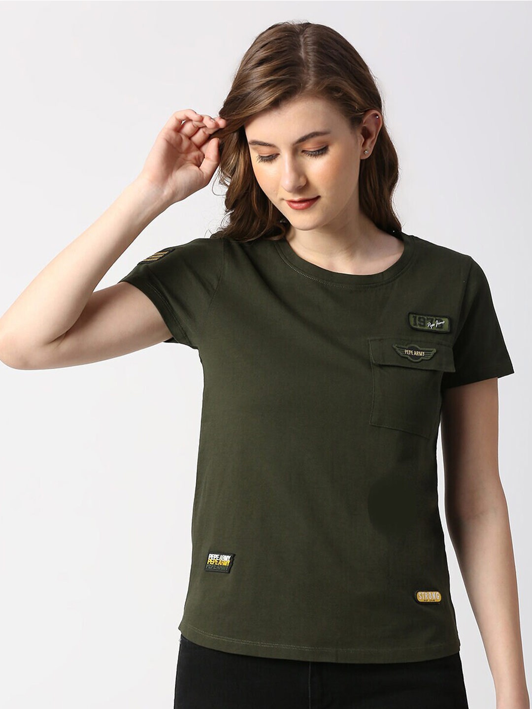 

Pepe Jeans Women Cotton T-shirt, Olive