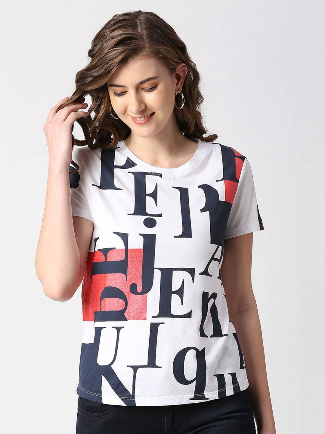 

Pepe Jeans Women Typography Printed Cotton T-shirt, White