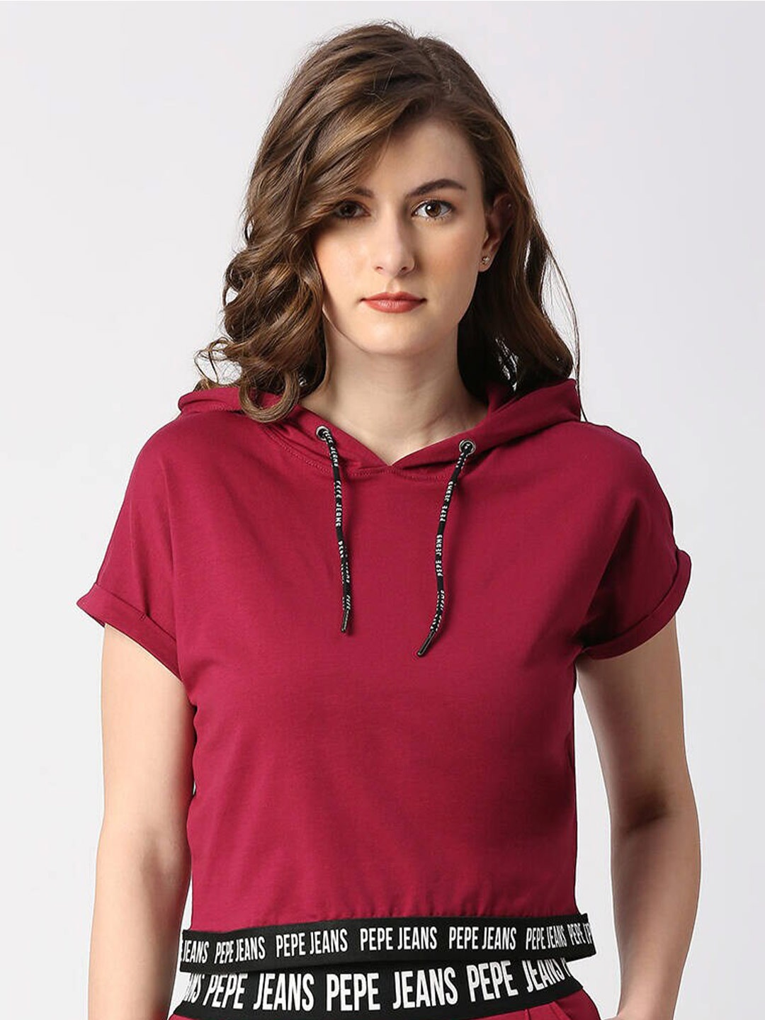 

Pepe Jeans Women Hooded Cotton T-shirt, Red