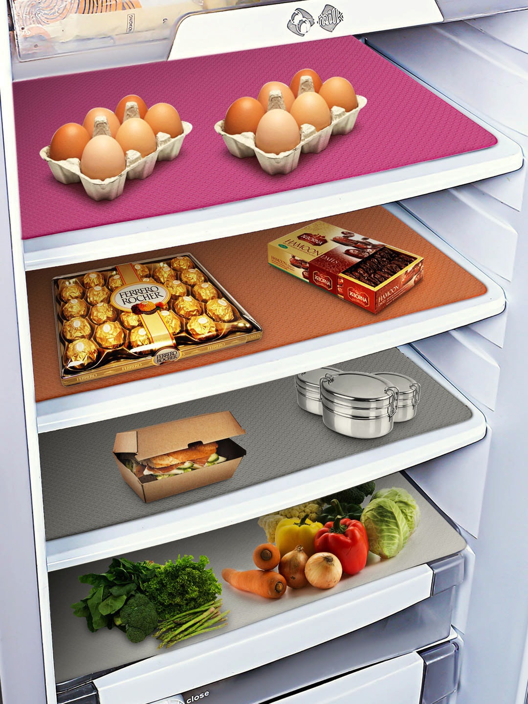 

DREAM WEAVERZ Pack of 5 Multicolor Waterproof Anti-Slip PVC Fridge Mat, Pink