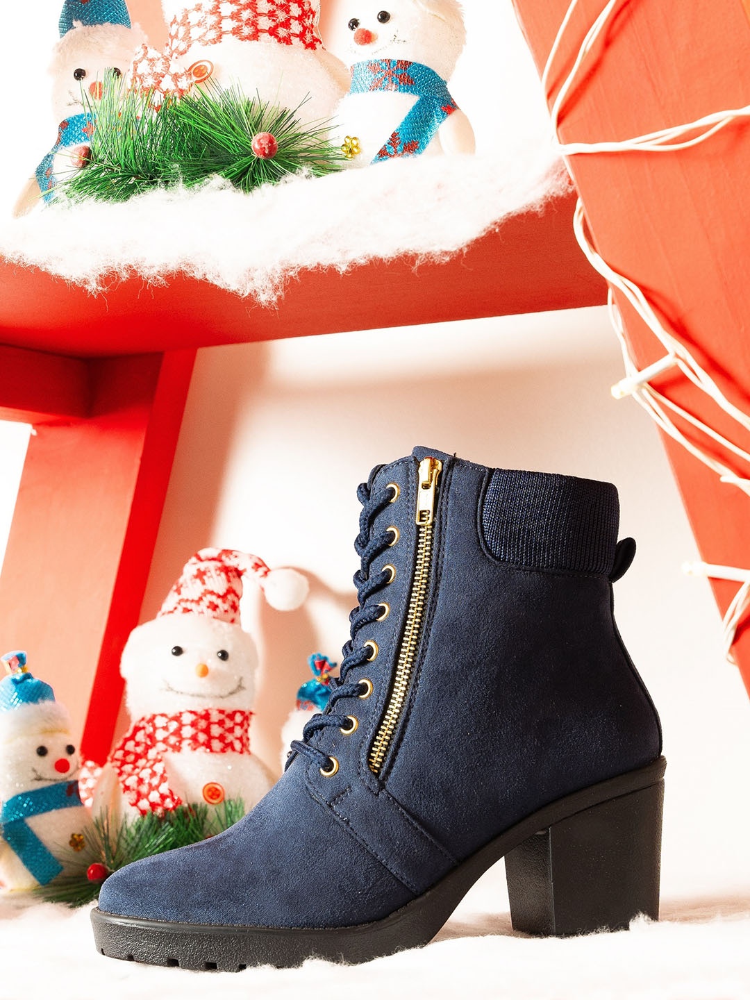 

Rocia Women Block-Heeled Lace-Up Regular Boots, Navy blue