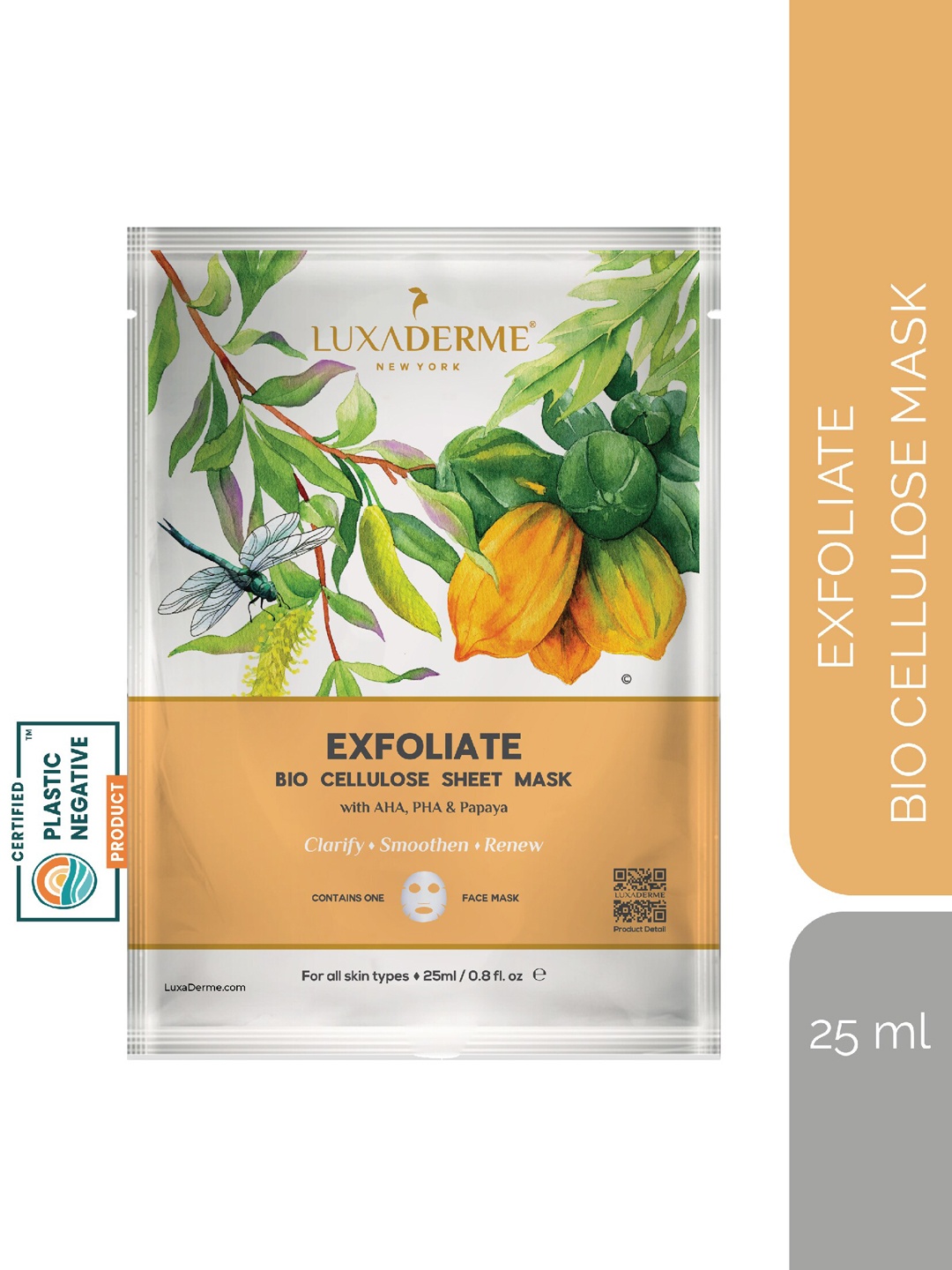 

LuxaDerme Exfoliate Set Of 2 Bio Cellulose Face Sheet Mask 25 ml Each, Transparent