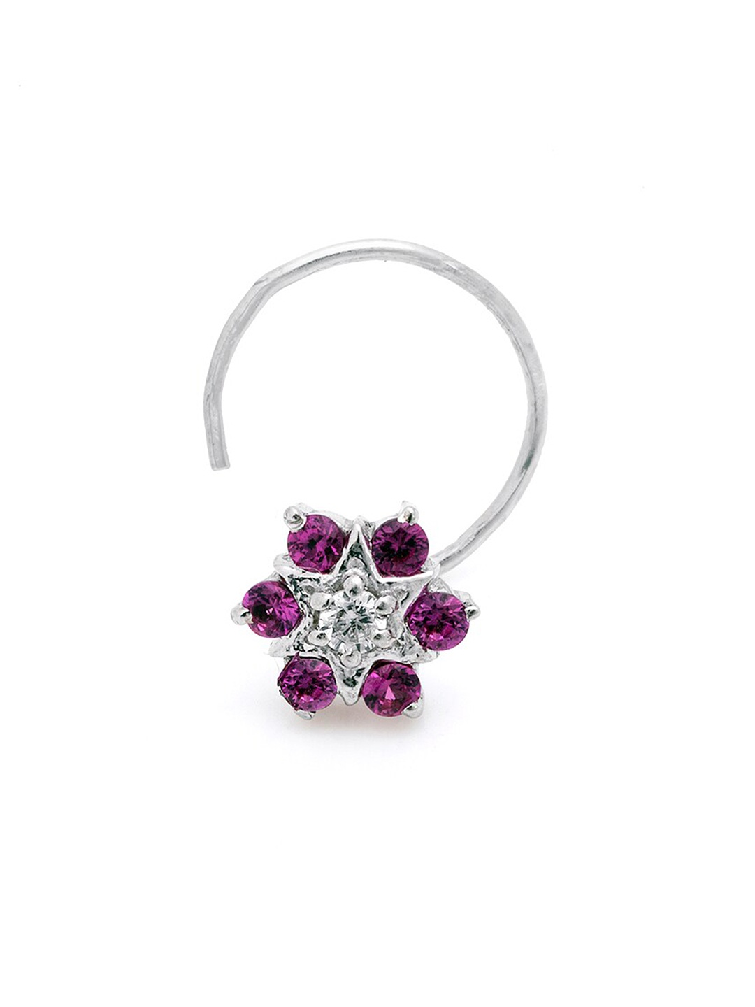 

March by FableStreet Sterling Silver Rhodium-Plated CZ Studded Nosepin, Purple