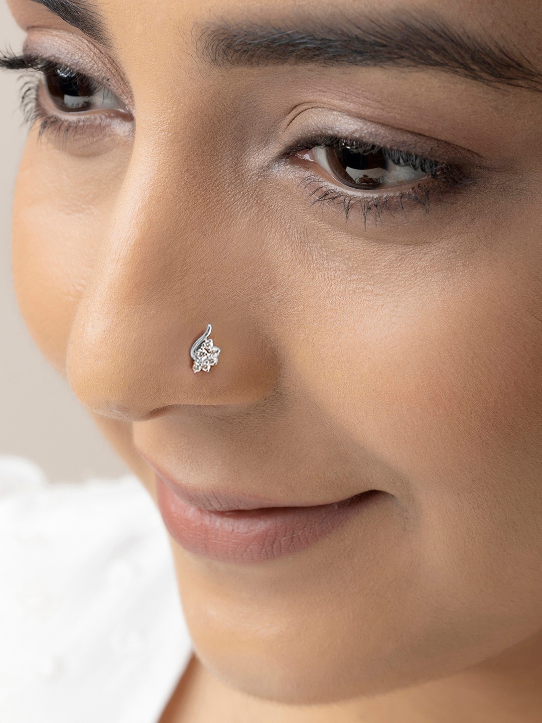 

March by FableStreet Rhodium-Plated CZ-Studded Sterling Silver Nosepin, White