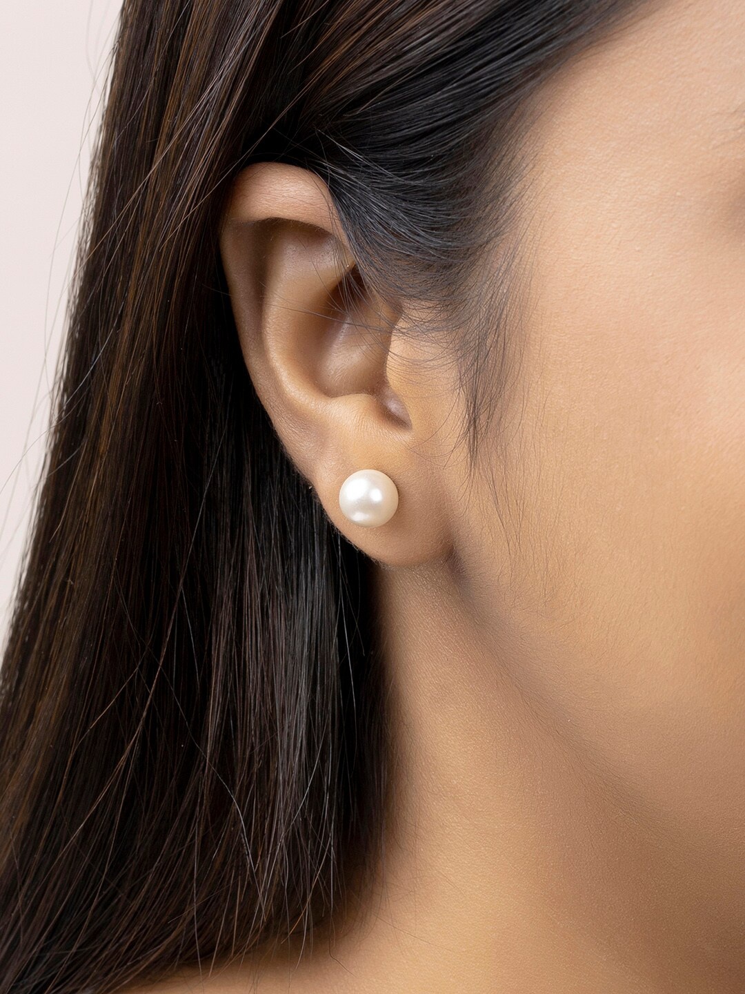 

March by FableStreet Rhodium-Plated Circular Studs Earrings, White