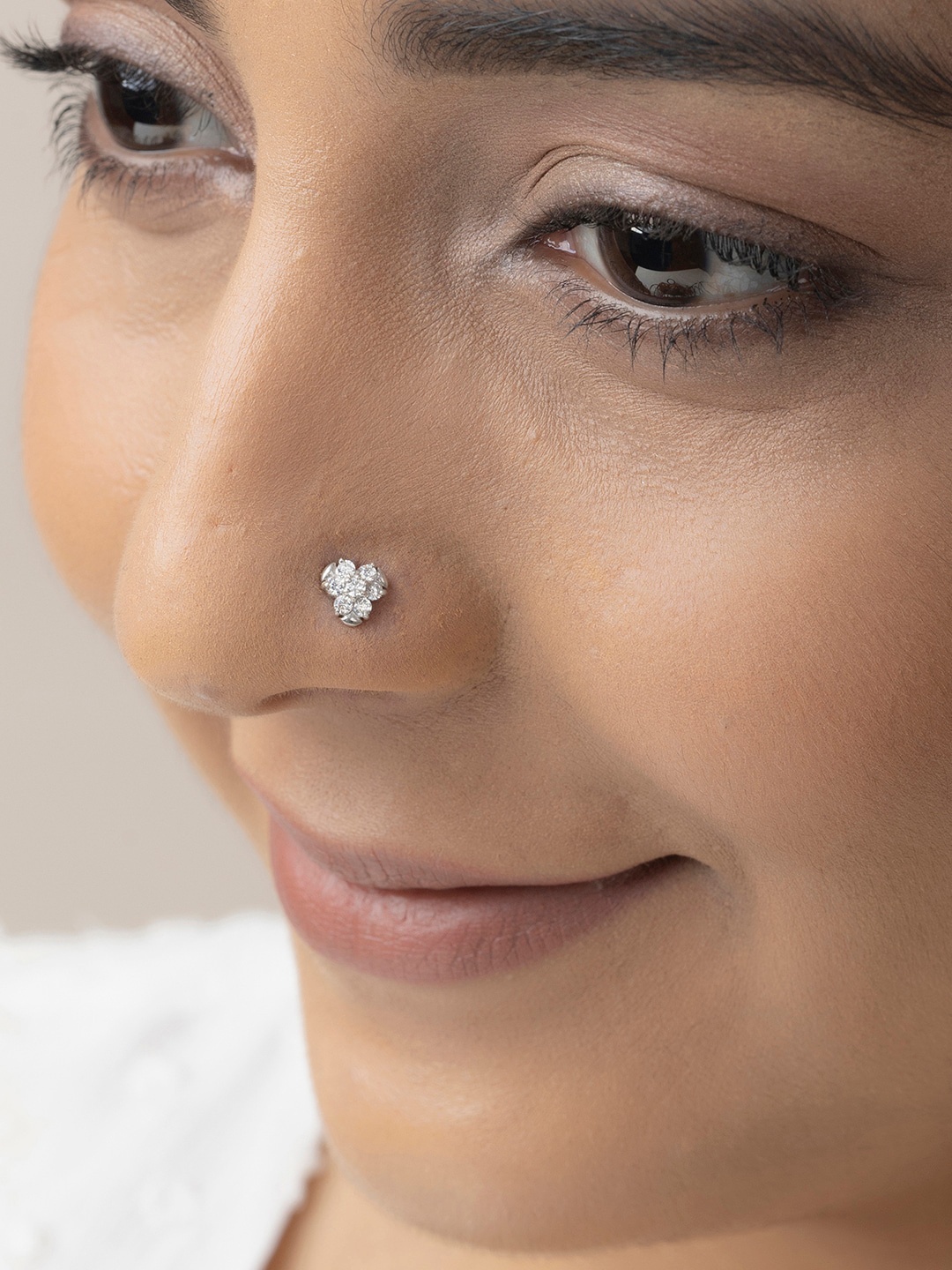 

March by FableStreet Rhodium-Plated CZ-Studded Nosepin, White