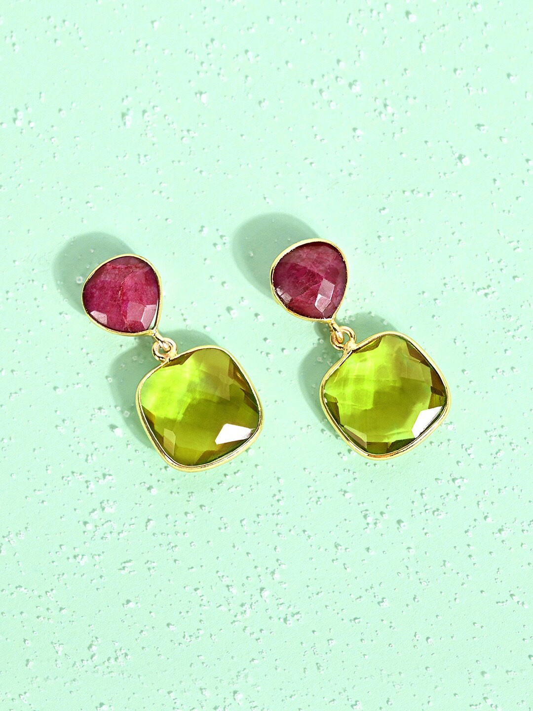 

March by FableStreet Gold Plated Contemporary Drop Earrings, Red