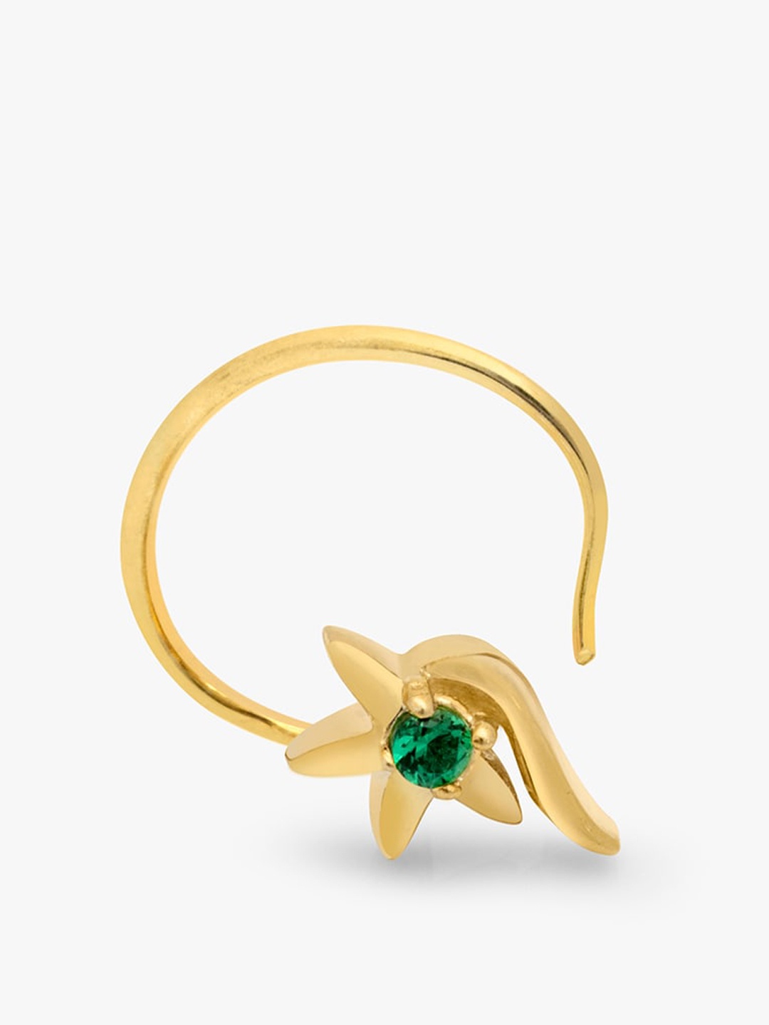

March by FableStreet Sterling Silver 18K Gold-Plated CZ Studded Nosepin, Green