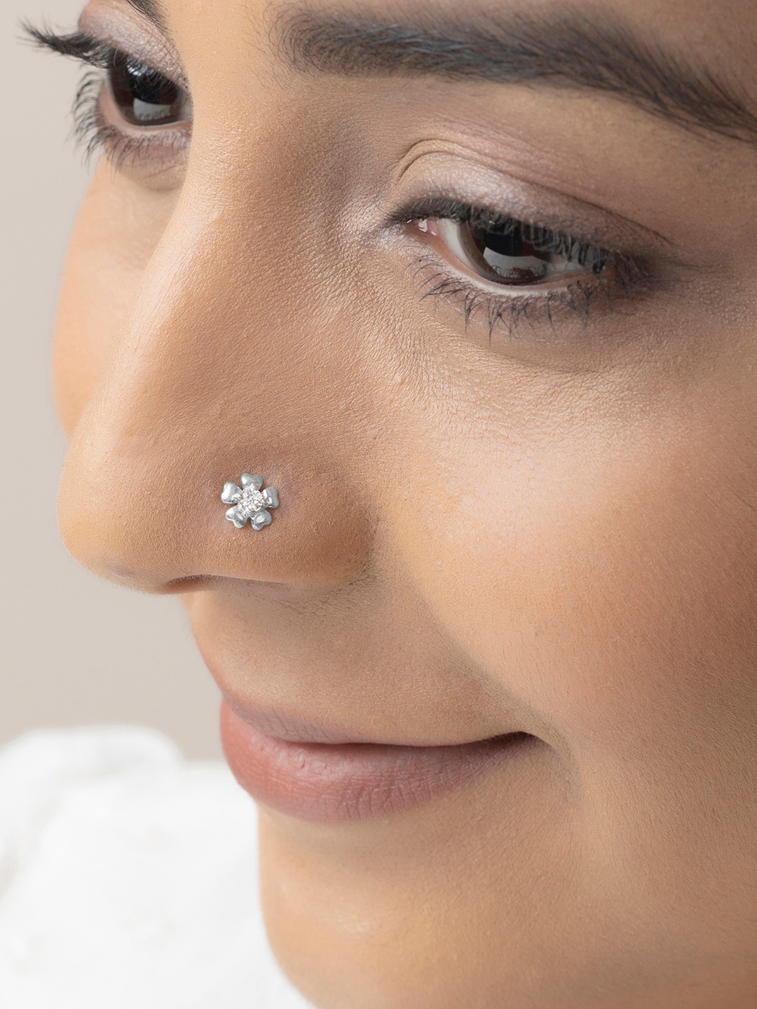 

March by FableStreet Rhodium-Plated CZ-Studded Nosepin, White