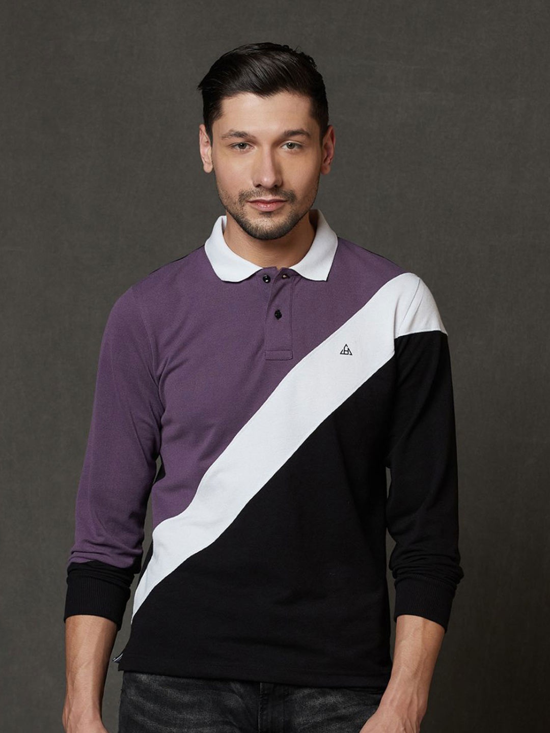 

HillTop Polos Men Striped Polo Collar Slim Fit Cotton T-shirt, Purple