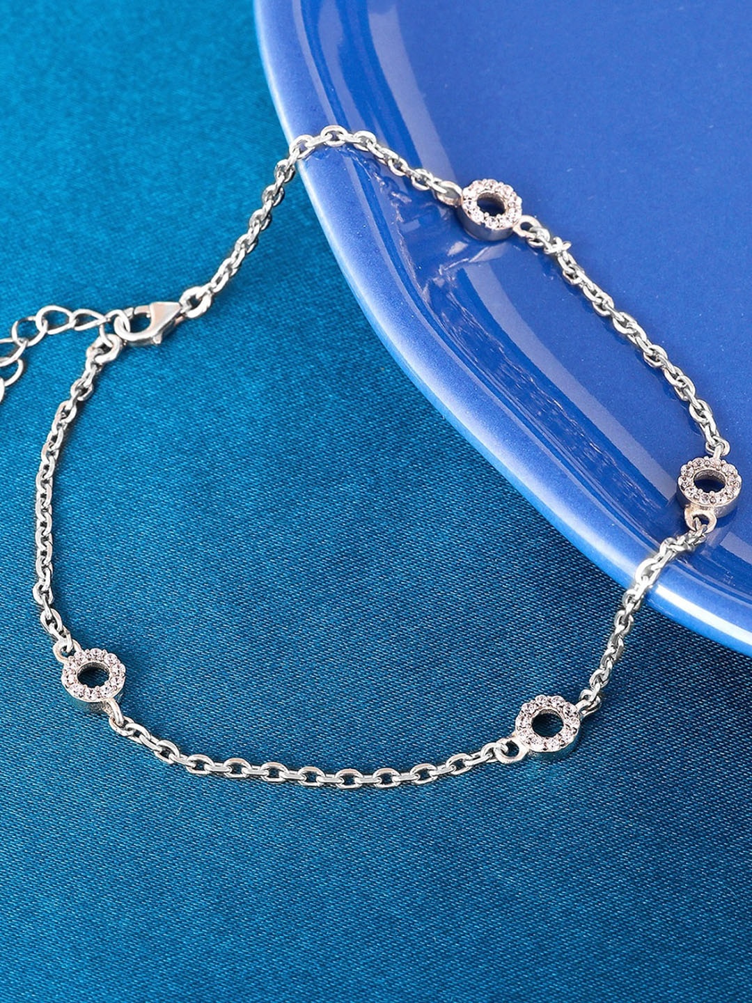 

GIVA Rhodium-Plated Stone Studded Strerling Silver Anklet