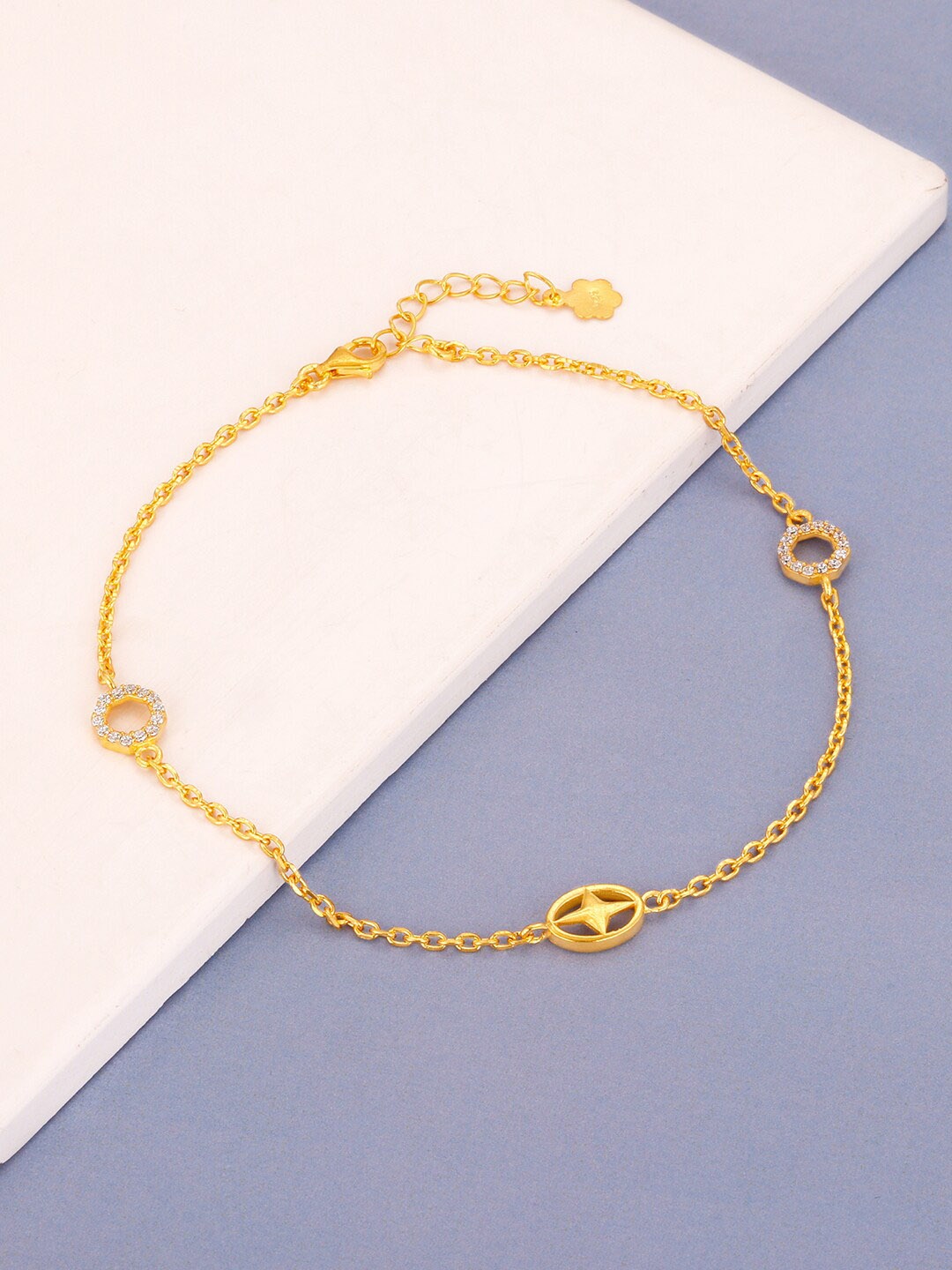 

GIVA 925 Sterling Silver Gold-Plated Stone-Studded Anklet (1 Piece)