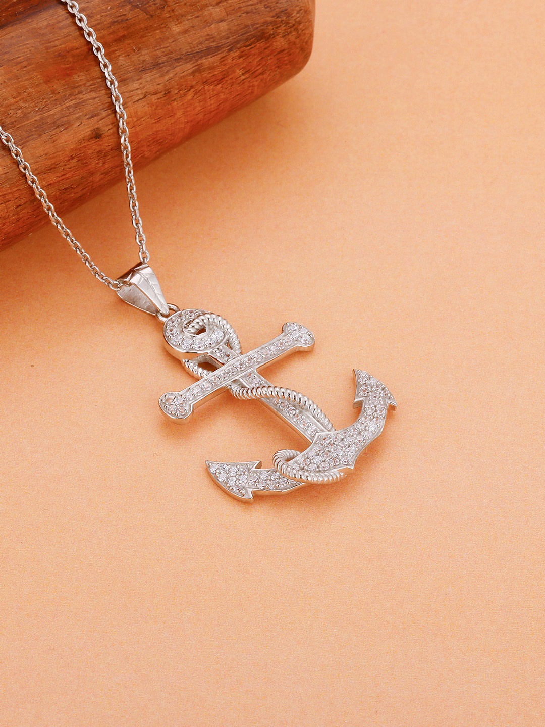 

GIVA Rhodium-Plated CZ-Studded 925 Sterling Silver Anchor Pendant With Chain, White