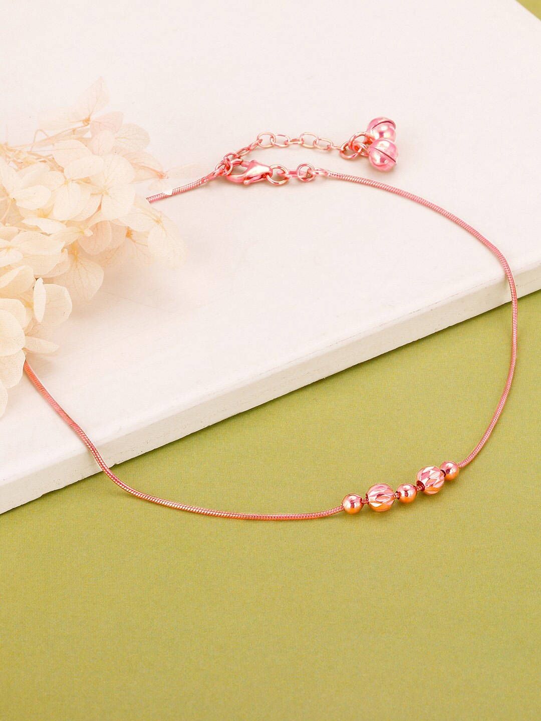 

GIVA 925 Sterling Silver Rose Gold-Plated Beaded Anklet