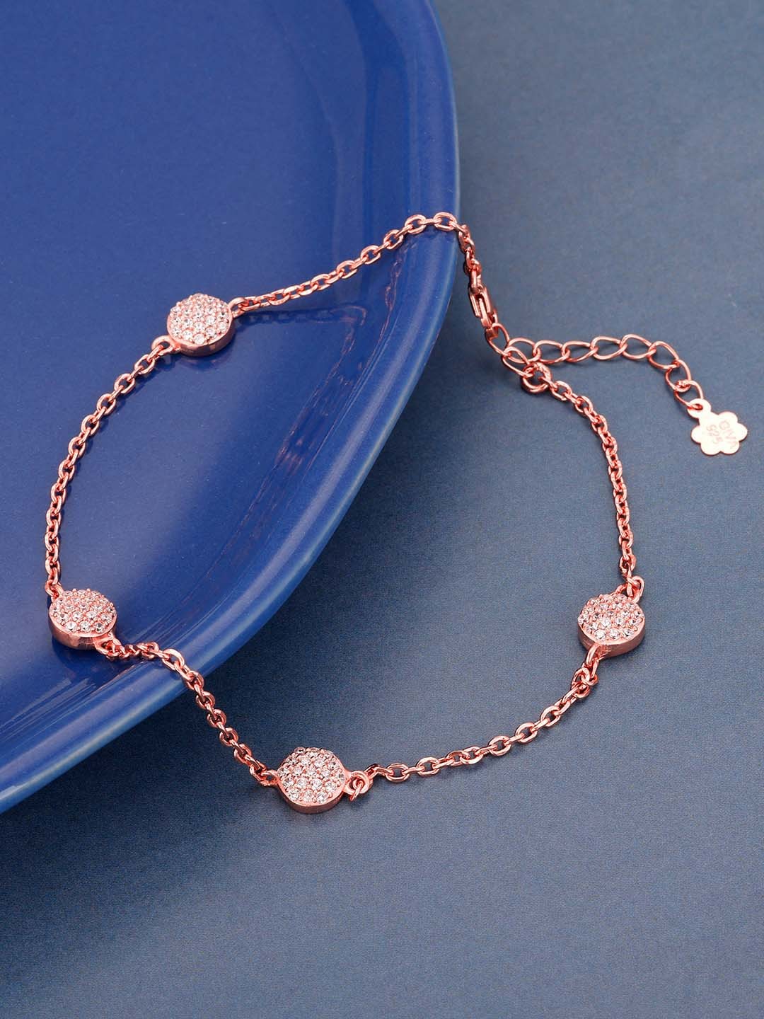 

GIVA 92.5 Sterling Sliver Rose Gold-Plated & Stone-Studded Anklet