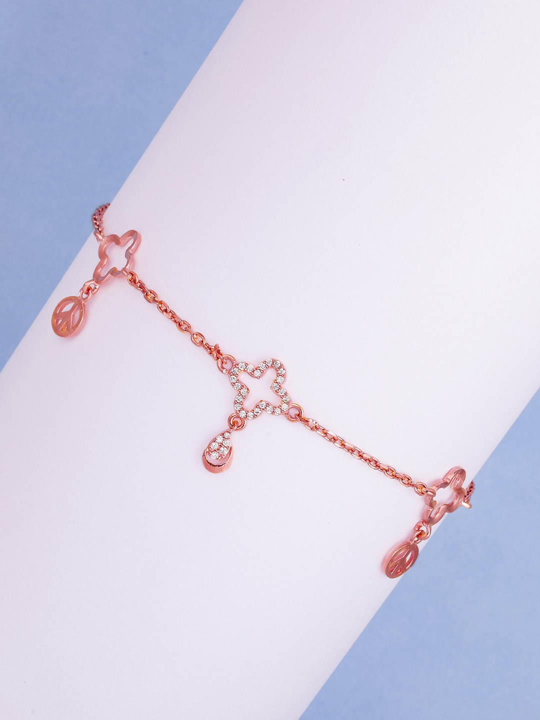 

GIVA 925 Sterling Silver Rose Gold-Plated Stone-Studded Beaded Anklet (1 Piece)