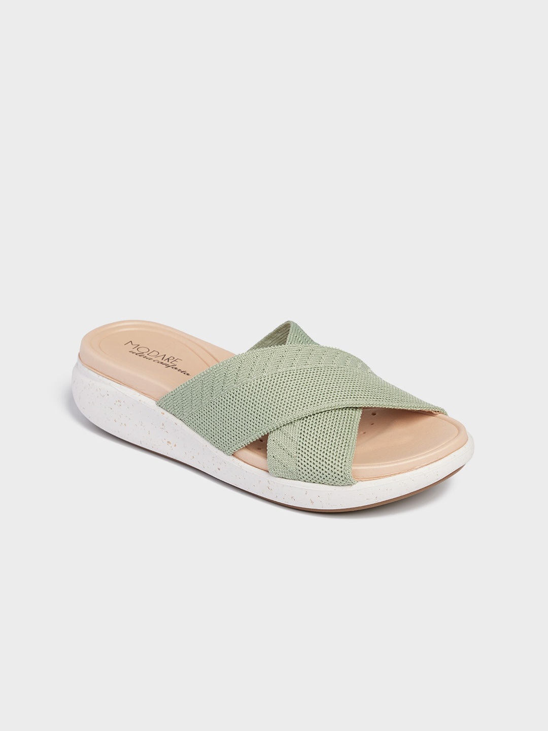 

MODARE Women Fabric Open Toe Flats, Sea green