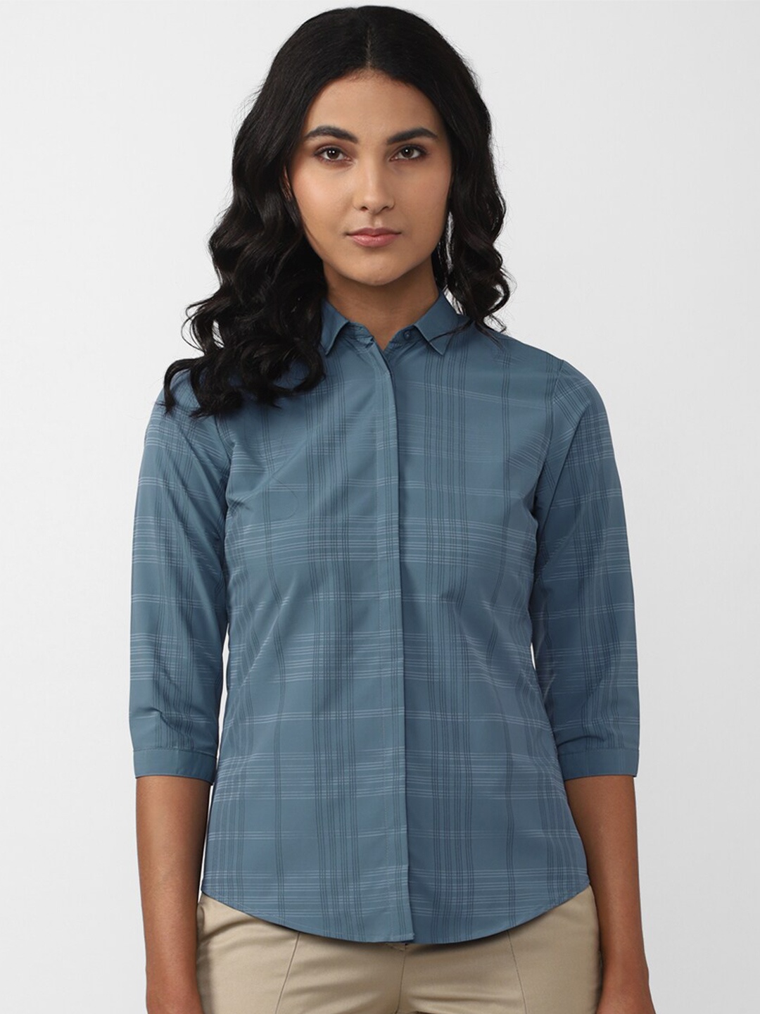 

Van Heusen Woman Tartan Checks Formal Shirt, Blue