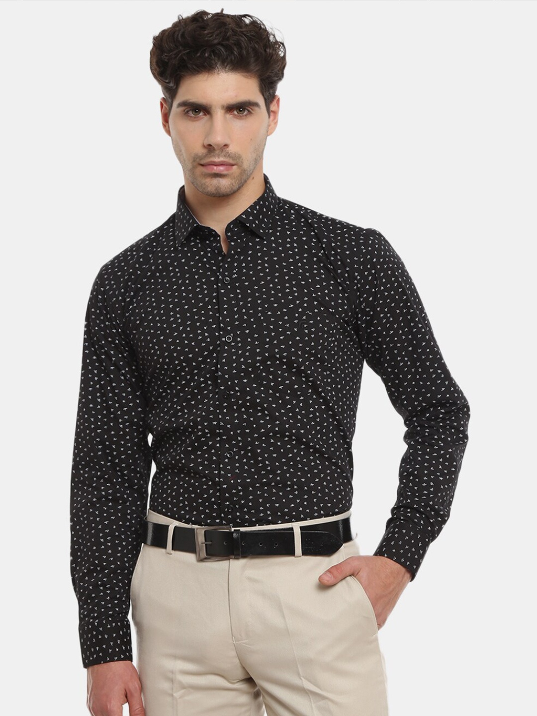 

V-Mart Men Classic Printed Formal Cotton Shirt, Black