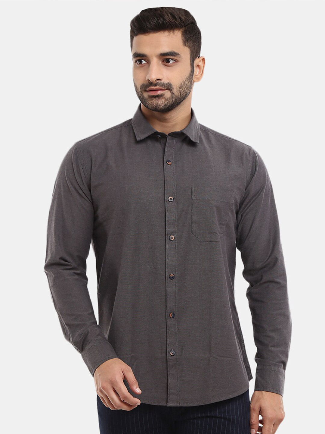 

V-Mart Men Classic Slim Fit Cotton Casual Shirt, Grey