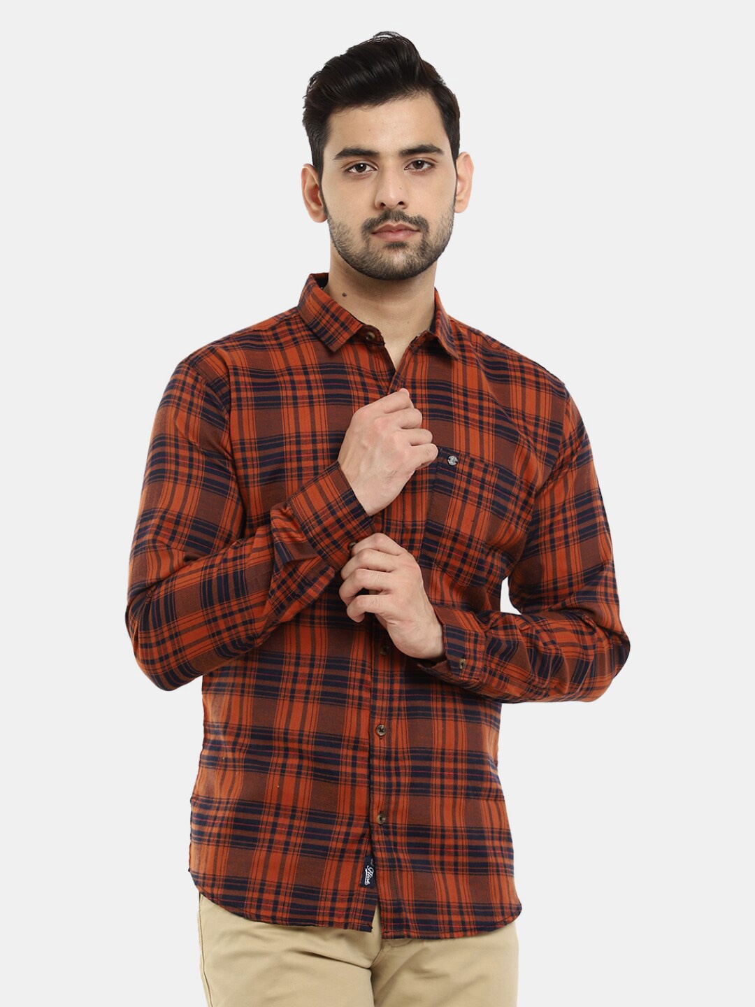 

V-Mart Men Classic Tartan Checks Cotton Casual Shirt, Brown