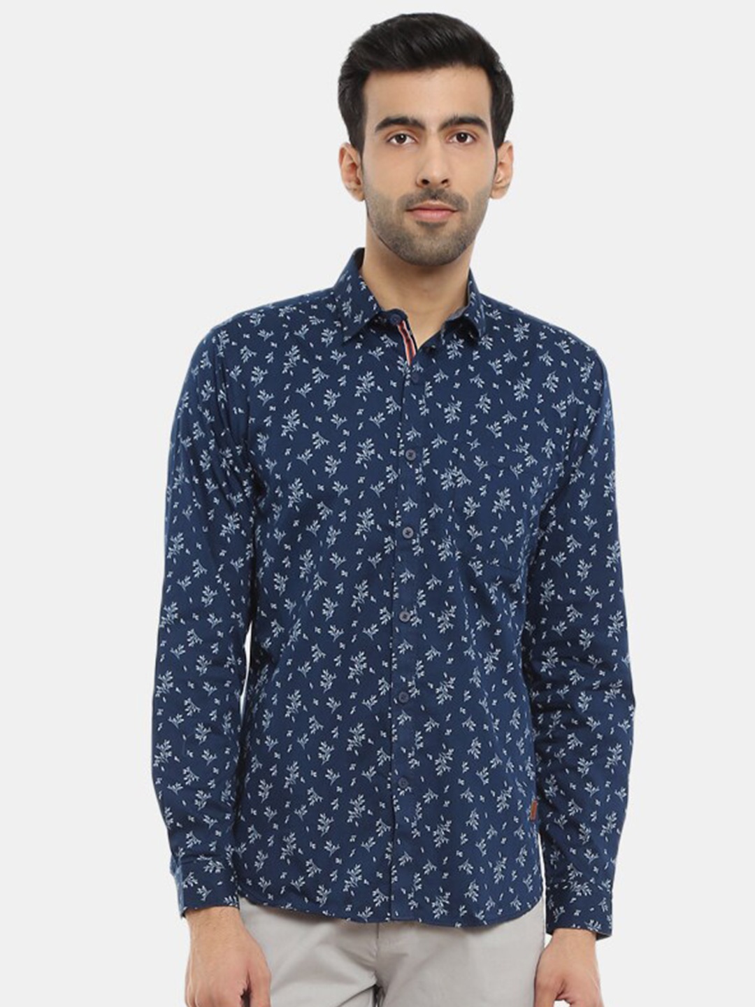 

V-Mart Men Classic Slim Fit Floral Printed Cotton Casual Shirt, Navy blue