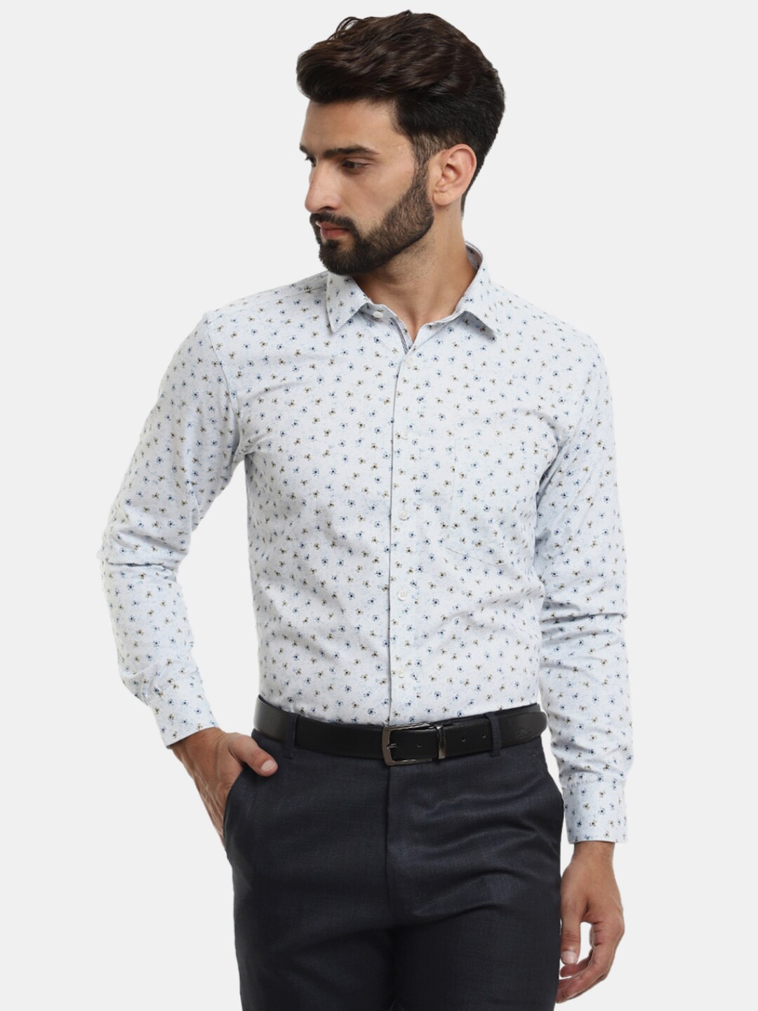 

V-Mart Men Classic Printed Formal Cotton Shirt, Blue