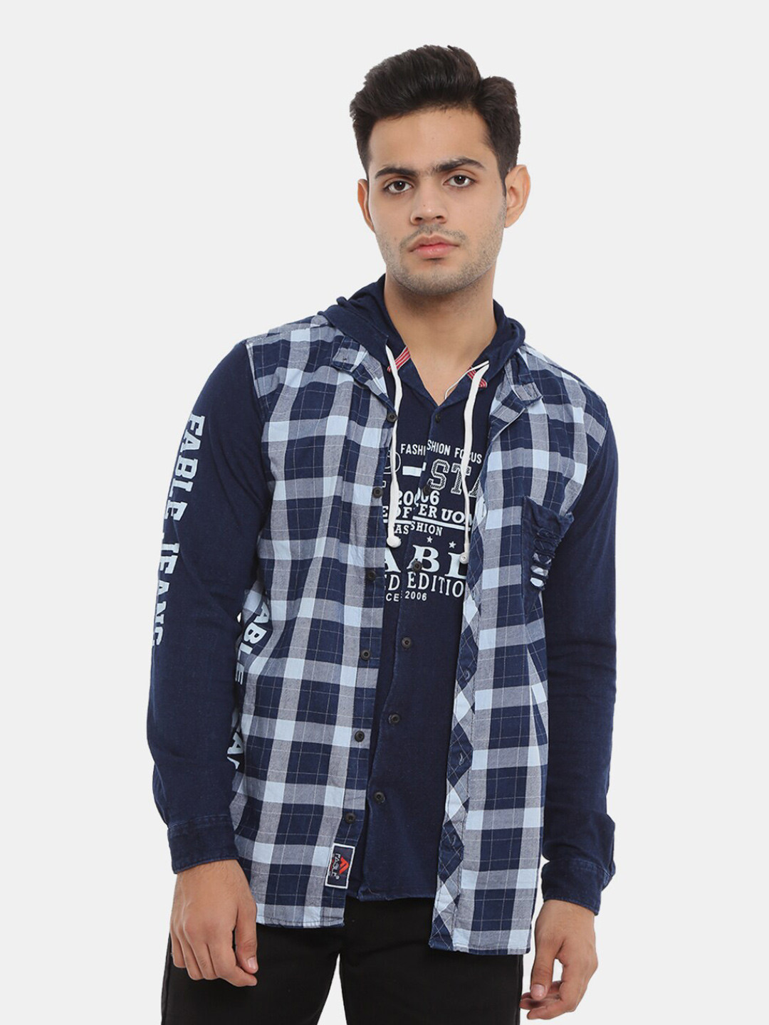 

V-Mart Men Classic Slim Fit Tartan Checks Checked Casual Shirt, Navy blue